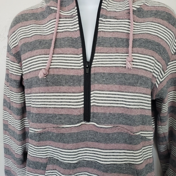 Ampersand Avenue & Ave Women's Medium Quarter Zip Hooded Jacket Stripes Red BW - Picture 8 of 8